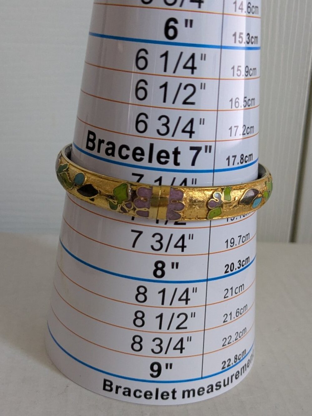 Vtg. Gold Layered Cloisonne Floral Motif Black Interior Hinged Bangle Bracelet
